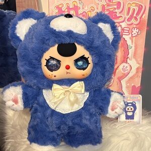 BABY THREE Blue Plush BEAR with Bow 400% NIB